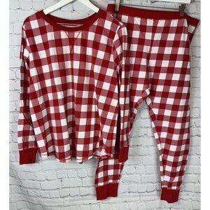 RACHEL PARCELL Women’s Red White Checked Pajamas Pants Shirt Set Size XL